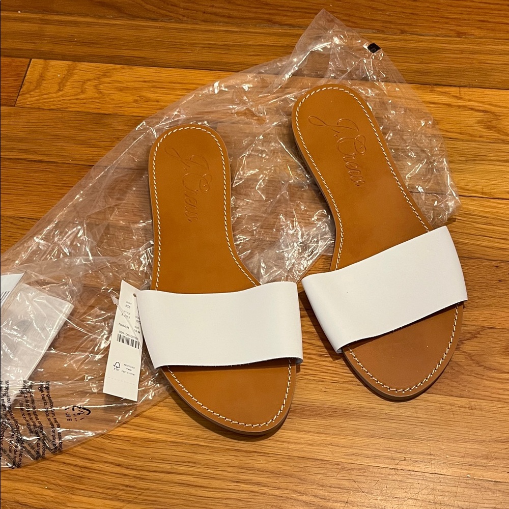J. Crew White Leather Slide Sandals 10 NWT